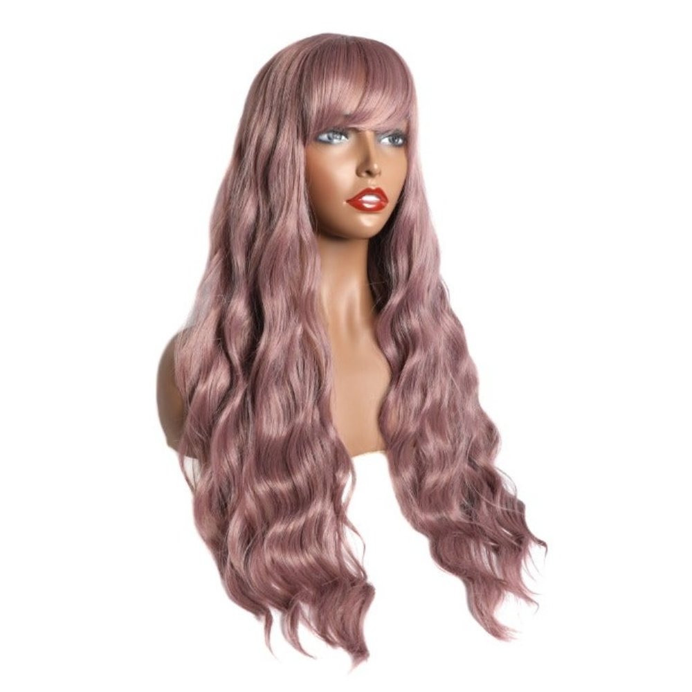 Pink long wavy wig 26 - inch set